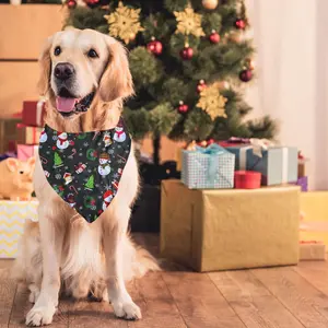 4 Packs Christmas Dog Bandanas, Double Side All 4 Patterns Christmas Tree and Santa Claus Dog Scarf for Boy and Girl, Premium Durable Fabric, Holiday Bandana for Small Medium Large Dogs