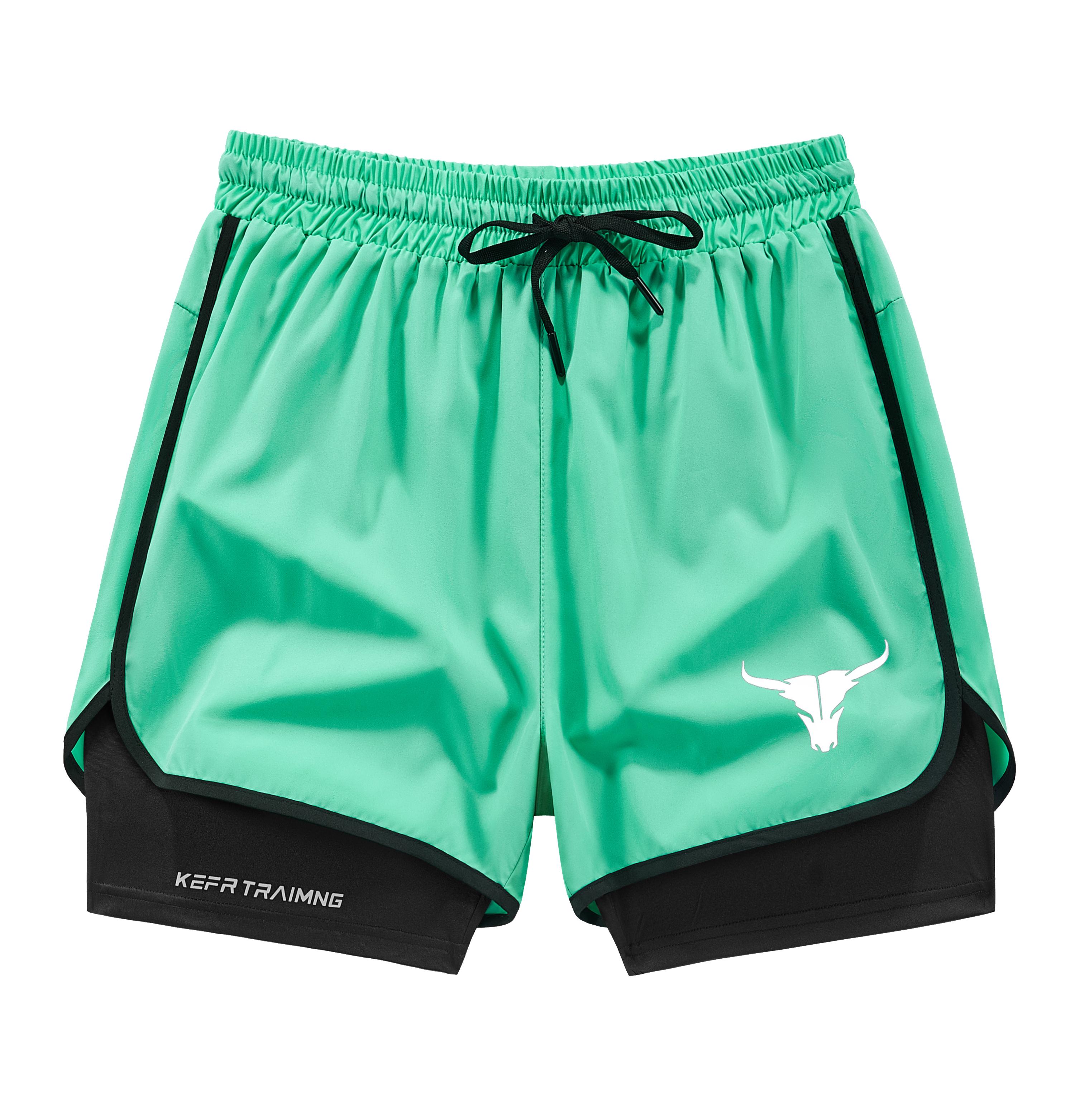 Men's 2 in 1 Quick Dry Gym Shorts, Bull Graphic Double-Decker Athletic Shorts with Zipper Pockets, 3 Pack Workout Running Shorts for Men