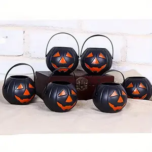 Halloween Plastic Pumpkin Buckets with Smiling Faces - 2pcs & 4pcs Set, Decorative Jack-O-Lantern Pails for Festive Holiday Party Decor, No Electricity Needed, Durable Material