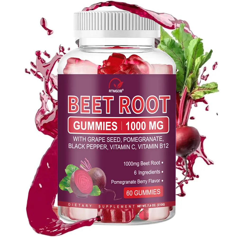 [NEW] RTMGOB Beet Root Gummies 1000mg, Nitric Oxide Support Supplement with Vitamin C, Vitamin B12, Pomegranate & Grape Seed Extract, Berry Flavor Gummies for Daily Wellness and Active Lifestyle, 60 Count maca town win