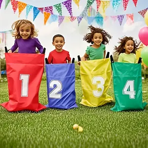 4 Pack/Set Canvas Potato Sack Game Bags, Durable Kangaroo Jumping Bags for Outdoor Lawn Games, Family Interactive Sports, Hand Washable, Non-Electric, Feather Free, Red/Green/Blue/Yellow