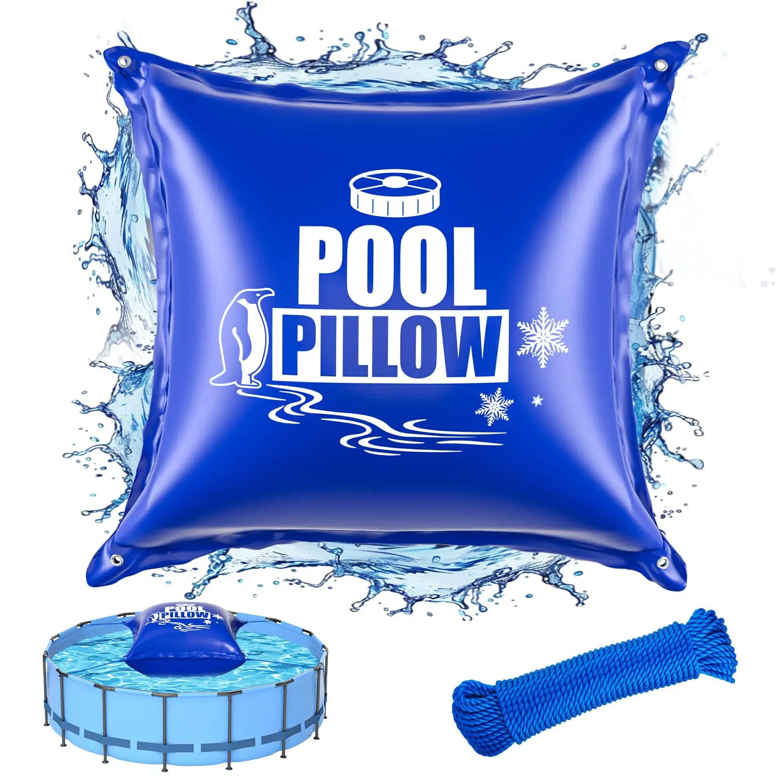 Boluoova 5Ft Above-Ground Pool Winter Pillow for Above-Ground Users, Tear-Proof PVC, Cold-Resistant Heavy-Duty, Supports Covers, Includes Rope (Blue)