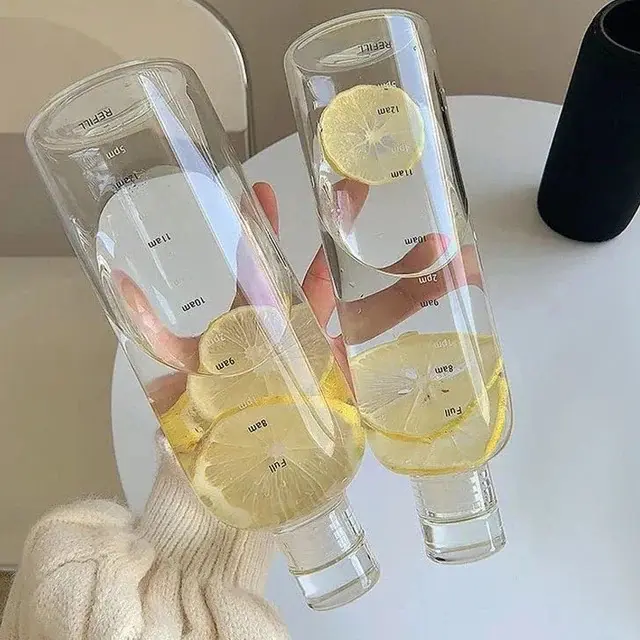 Glass timed water bottles Reusable Bottled  Washable Portable Drinkware