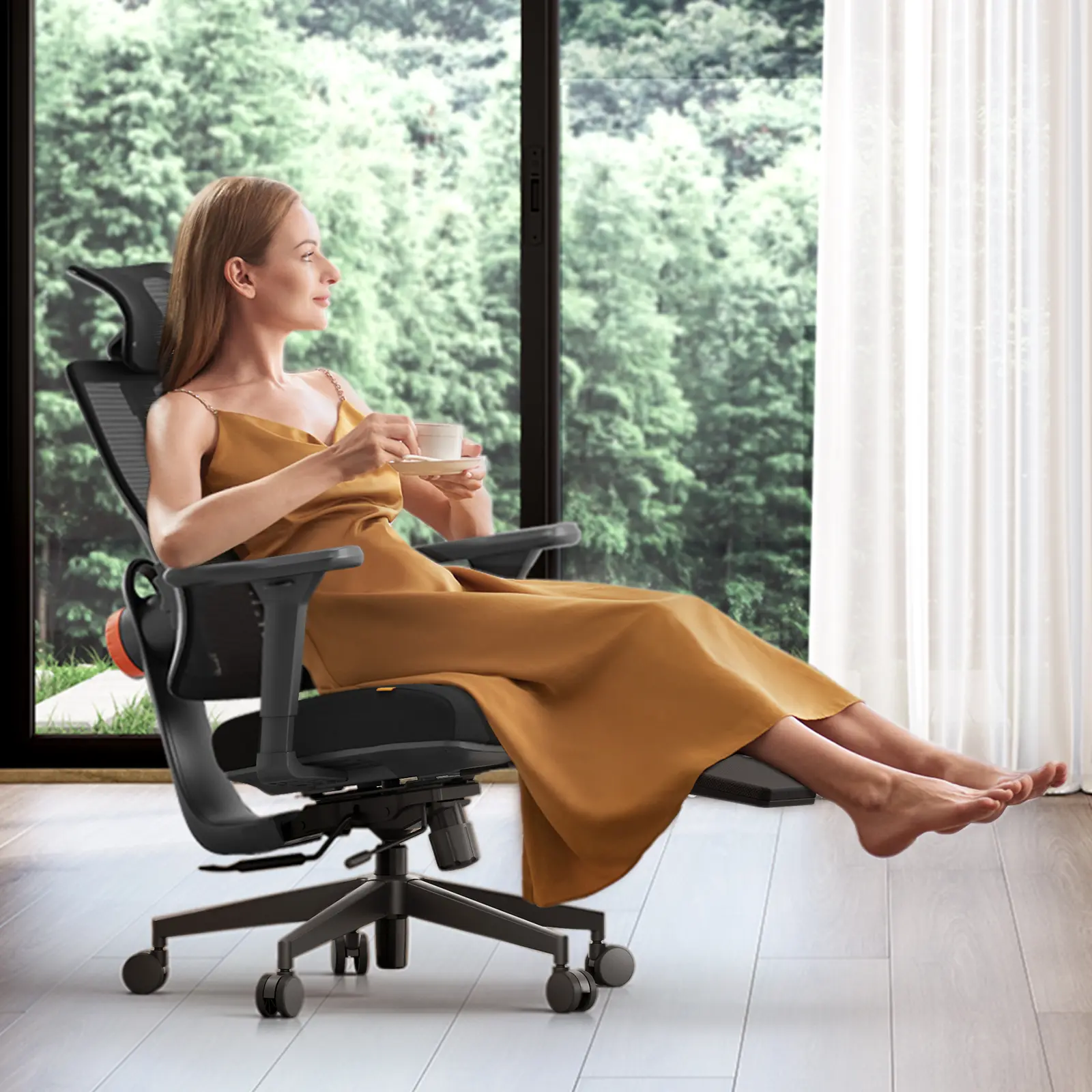 Newtral Ergonomic Office Chair with Footrest - Ergonomic Design, Auto-Following Backrest, Adjustable Height, Adaptive Lumbar Support, 4D Armrests, Adjustable Seat Depth, 2D Headrest for Home Office Desks (Black) - Promotes Healthier Sitting