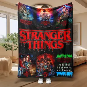 ST Season 1-5 Complete Sci-Fi Theme Blanket, Stranger Things, Netflix Themed Blanket, Soft Flannel Material, Multi-Specification, All-Season Use, Sofa Movie Blanket, Fan Gift