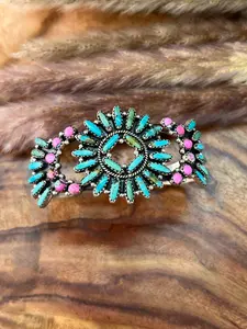 Handmade Sterling Silver Kingman Turquoise with Cotton Candy Cuff Bracelet "Signed Nizhoni"