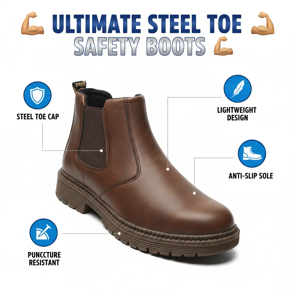 All-Weather Indestructible Steel-Toe Puncture-Resistant Breathable Work Boots Stain-Proof High-Traction Wear-Resistant Comfortable for Adult Culinary Trekking