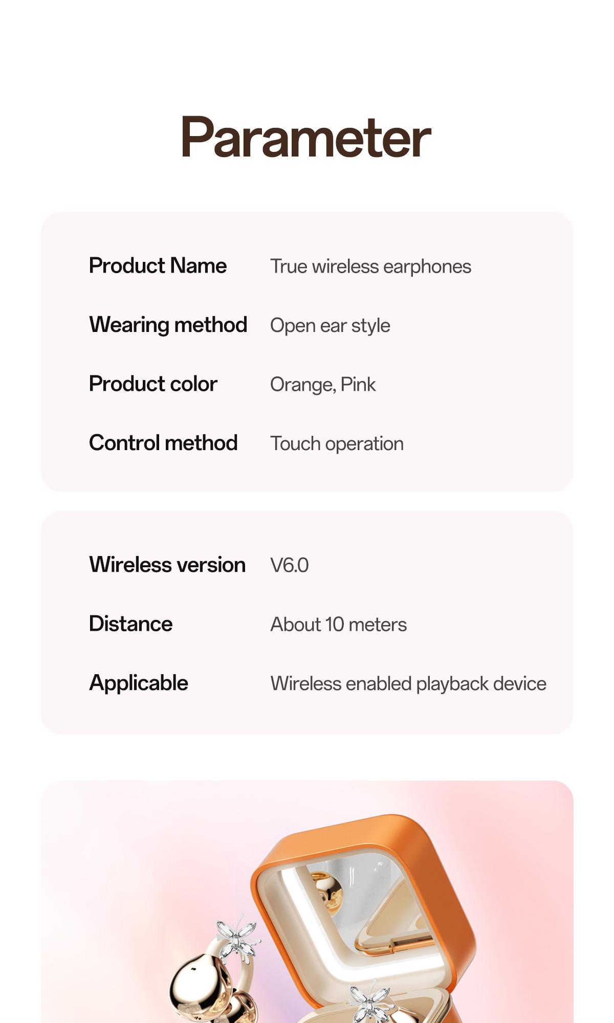 Chengruida M161 ,Butterfly earrings ,Portable Beauty Tool Clip-On Headphones, Fashion Earring Style Open Ear Wireless Earbuds with Panoramic Surround Sound