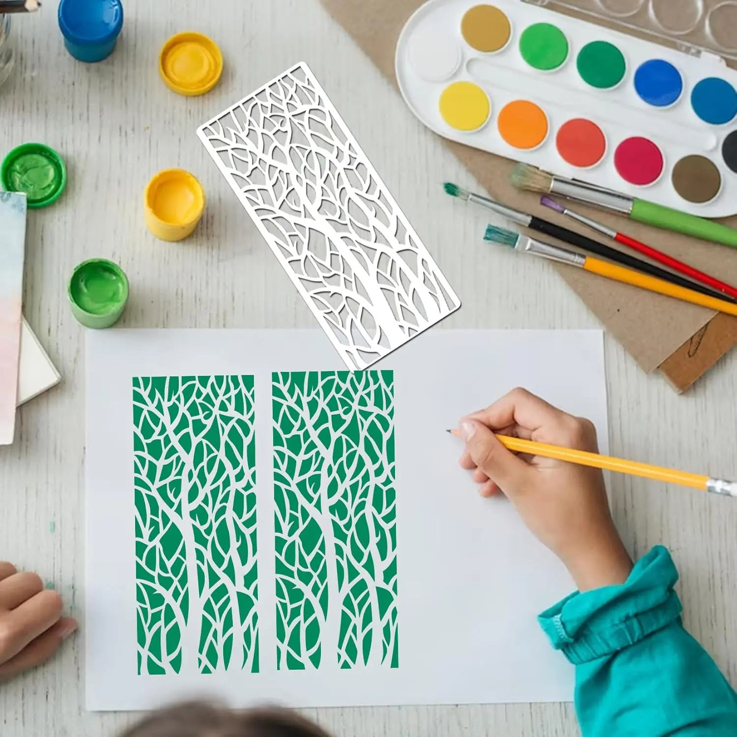 15PCS Texture Background Stencils Reusable Layered Drawing Template Suitable for Cards Scrapbook Painting Board Wall Floor Canvas Home Decor Floor Cake Decorative Art Color Set Art Materials