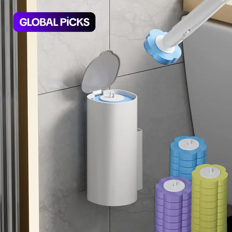 Disposable Toilet Cleaning Brush Set with Holder and Replacement Heads, Toilet Brushes, One-Use Toilet Bowl Scrubber for Bathroom #GLOBAL PICKS