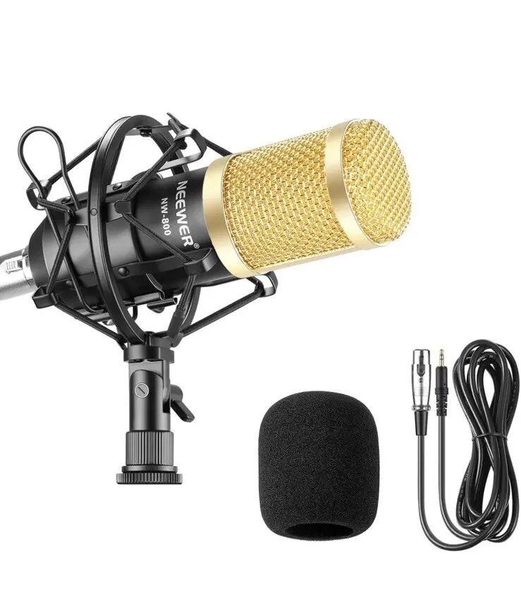 Neewer NW-800 Studio Condenser Microphone with Shock Mount, Foam Cap, 3.5 mm Jack, Noise Reduction - Gold-Black Cardioid Polar Pattern for Crystal-Clear Recordings, Budding Musicians & General Accessories