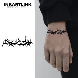 INKARTLINK [2 Sheets] Gothic Thorns Temporary Tattoos, Dark Barbed Wire Fake Tattoo Stickers, Waterproof Punk Body Art for Men Women