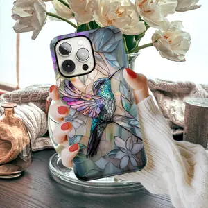 Stained Glass Hummingbird Phone Case | Luxury Floral Art Design | Shockproof Double Layer Protection | For iPhone 14 / 15 / 16 / 17 Series