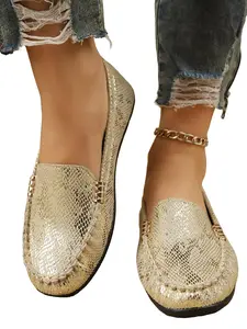 Spring Autumn New Plus Size All-Season Comfortable Soft Flat Shoes, Fashion Casual Crocodile Texture Slip-On Loafers for Women