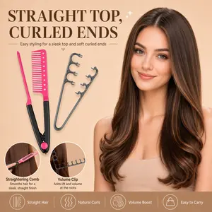 2-Piece Hair Styling Set: Straightening Comb + Root Lifter, Professional Salon-Grade Tools for Smooth Straight and Curly Ends