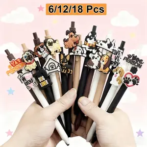 6/12/18 Pcs Cute Dog Pattern Ballpoint Pens, Ink, Retractable Pen Set, Ideal for Dog Lovers, Veterinary Technicians, Students, Office Supplies, New Year's and Valentine's Day gifts