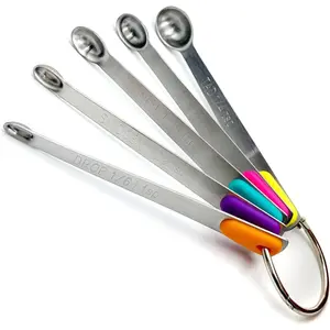 Stainless Steel Mini Measuring Spoons Set of 5 -  Teaspoon Measuring Tools 1/64, 1/32, 1/16, 1/8, 1/4 Tsp - Small  Measuring Spoons with  Grip Handles & Storage Ring