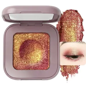 Duochrome Glitter Eyeshadow Ultra-Fine Color Shifting High Pigment Holographic Single Eye Makeup Long Lasting Buildable Eye Shadow #7 Coppery Bronze Sparkle Compact Flawless