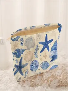 Shell Starfish Pattern Makeup Bag, Lightweight Zipper Lined Storage Pouch, Unisex Cosmetic Bag for Toiletries & Accessories