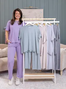 Zenana Soft Melange Short Sleeve Tee & Long Pant Set | S-XL