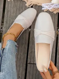 Women's 2026 New Square Toe Mule Slip-On Shoes, Casual Breathable Leather Texture, Summer Versatile Commuter Footwear, Comfortable Flat Sandals