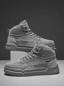 Men's Fashionable Letter Label Design Lace Up High Top Shoes, Casual Comfortable Athletic Sports Shoes for Daily Wear, Male All-match Round Toe Shoes for Daily Wear, Footwear