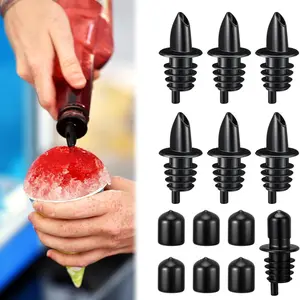 12 Pcs Bottle Pourers Syrup Pour Spouts Including Snow Cone Syrup Alcohol Liquor Bottle Pourers and Rubber Dust Cap Covers Dispenser Accessories