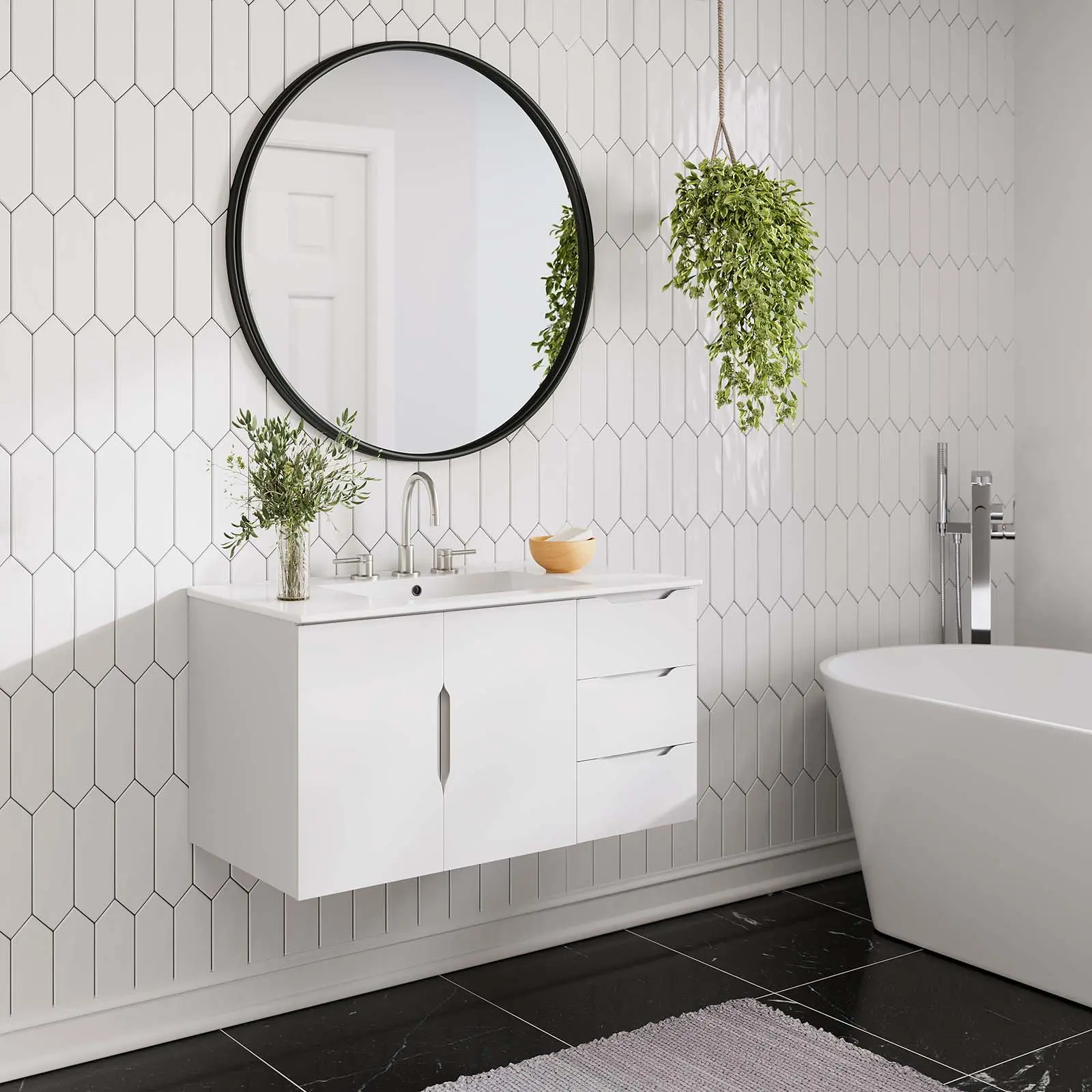 Modway Vitality 36" White Bathroom Vanity Cabinet, Bathroom Storage Cabinet (Sink Basin Not Included)