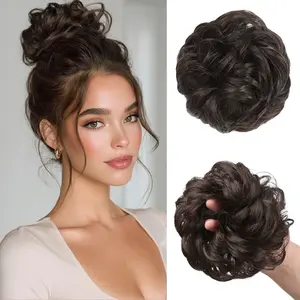 Large Messy Bun Hair Piece Wavy Curly Scrunchies Synthetic Chignon Ponytail Hair Extensions Thick Updo Hairpieces for Women
