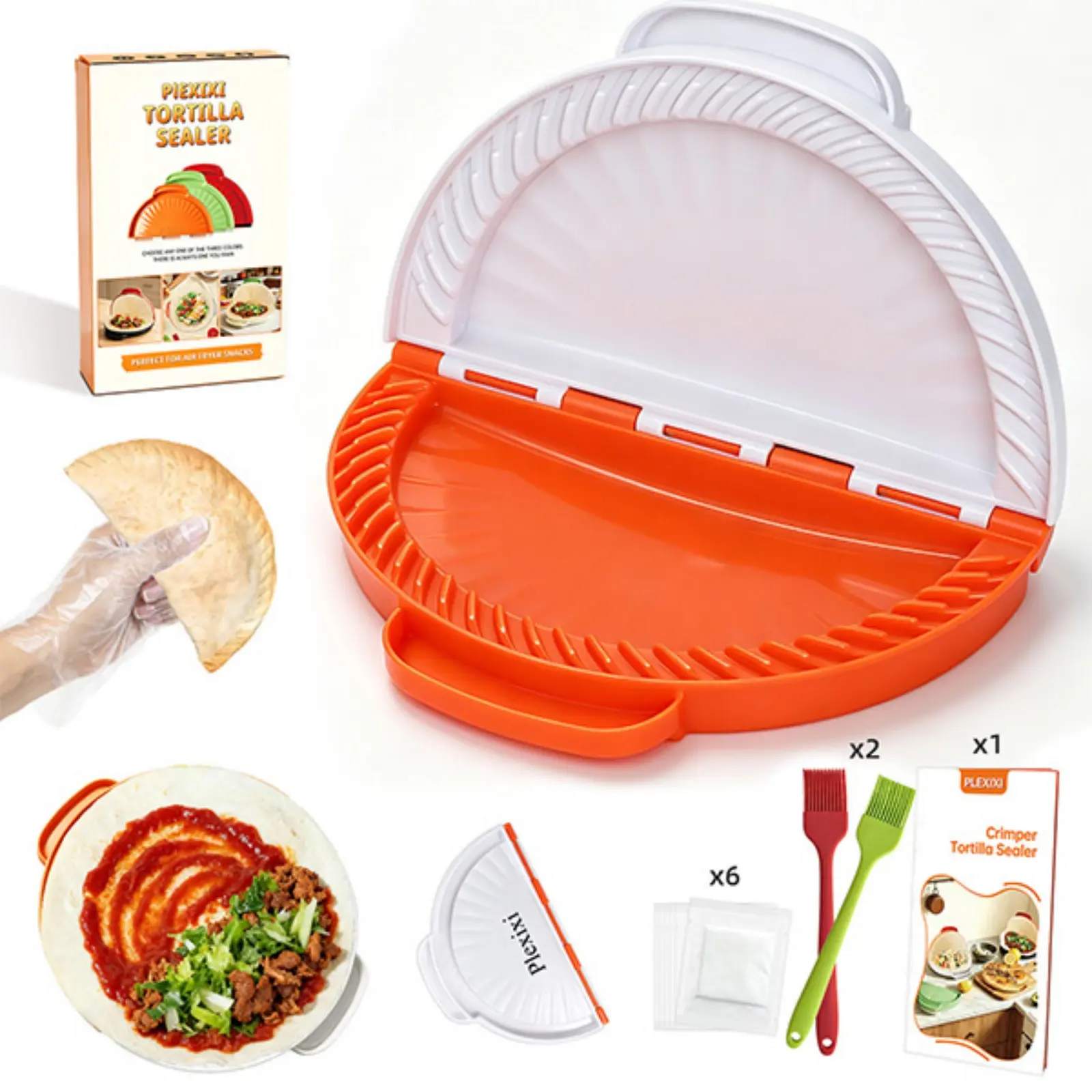 Crimper Tortilla Sealer,For 10 inch Flour Tortillas Crimper for Quick Quesadilla Crimper Taco Sealer Press, Easy Crimper ToolInclude 2*Brush,6*Disposable Gloves and instructions