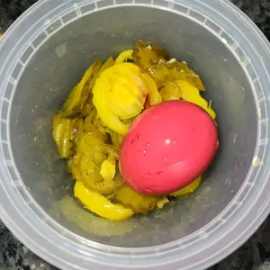 5 Egga Spicy Pickled Bowl with 5 Homemade Pickled Eggs Jalapeños & Spices No Sausage No Meat Veggie Egg Bowl - Food