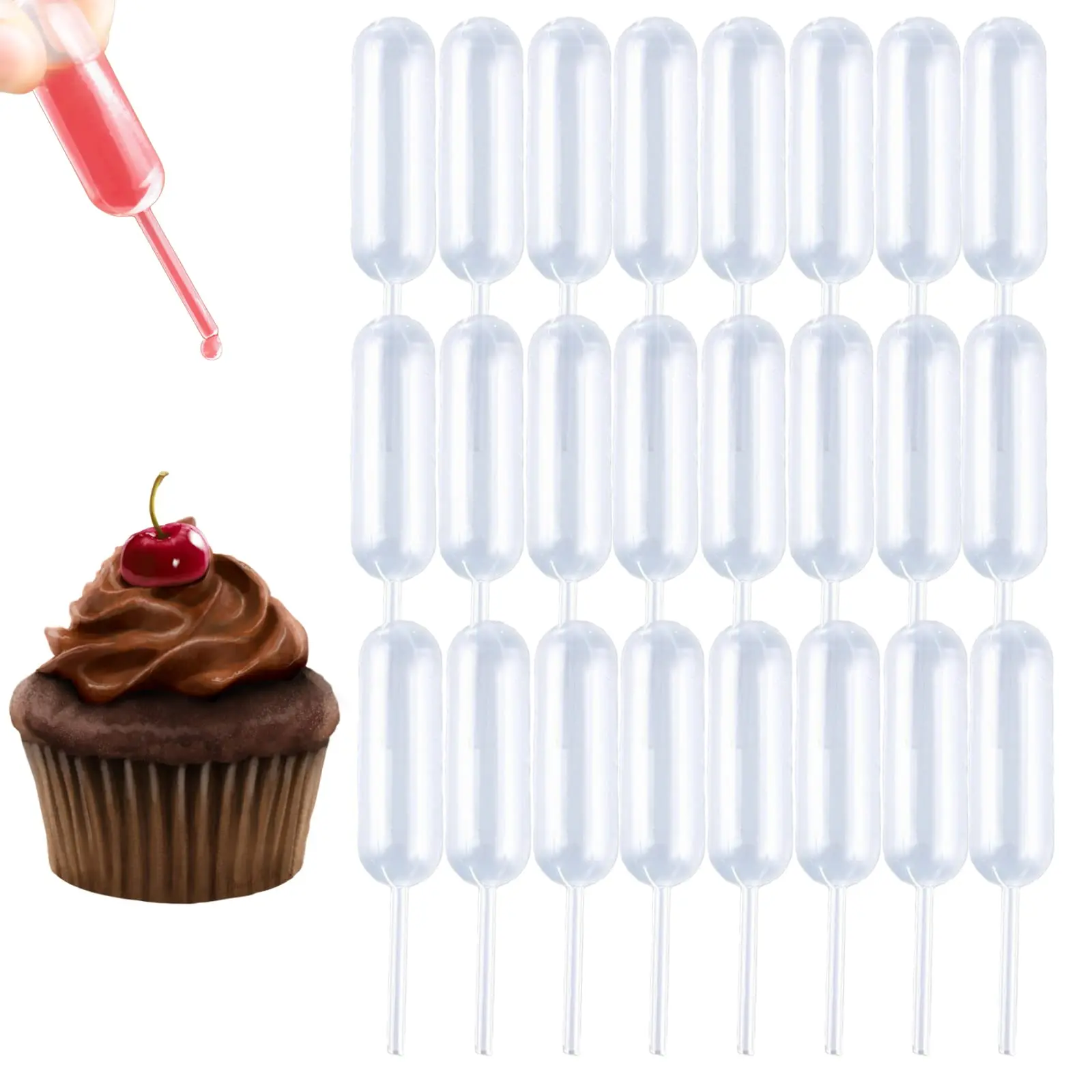 4ml Plastic Cupcake Pipettes Squeeze Syringes, Pastry Decorating Tools, Baking Supplies, Baking Accessories, Cake Pop Tool, 50 Pcs Disposable Liquid Injectors Squeeze Transfer Dropper for Strawberries Cupcakes Desserts