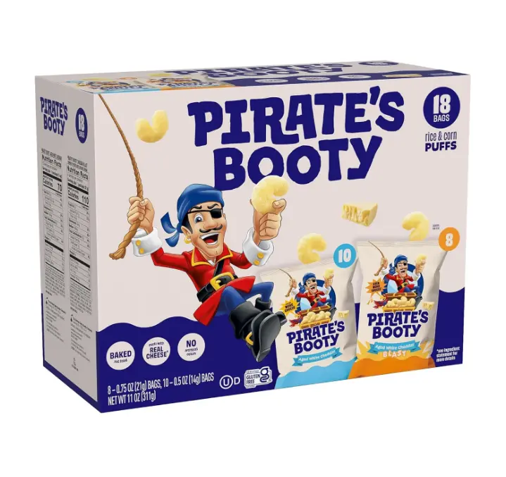 Pirate's Booty Aged White Cheddar and Cheddar Blast Cheese Puffs Variety Pack, Gluten-Free, Kids Snacks, 0.5oz and 0.75oz (18ct)