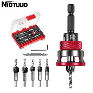 9PCS Countersink Drill Bit Set with Adjustable Depth Stop Collar, 82° Tapered Hex Shank Drill Bits for Wood, Clean Countersink Holes, No Splitting, Ideal for DIY Woodworking, MDF, Plywood & Home Projects Screwdriver Bits Set Tool