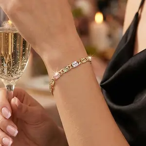 Mob Wife Aesthetic Chunky Gold Bracelet Square Spliced Link Chain Punk Hip-Hop Unisex Jewelry Bold Statement Piece for Festival Streetwear Fashion Accessory Gift