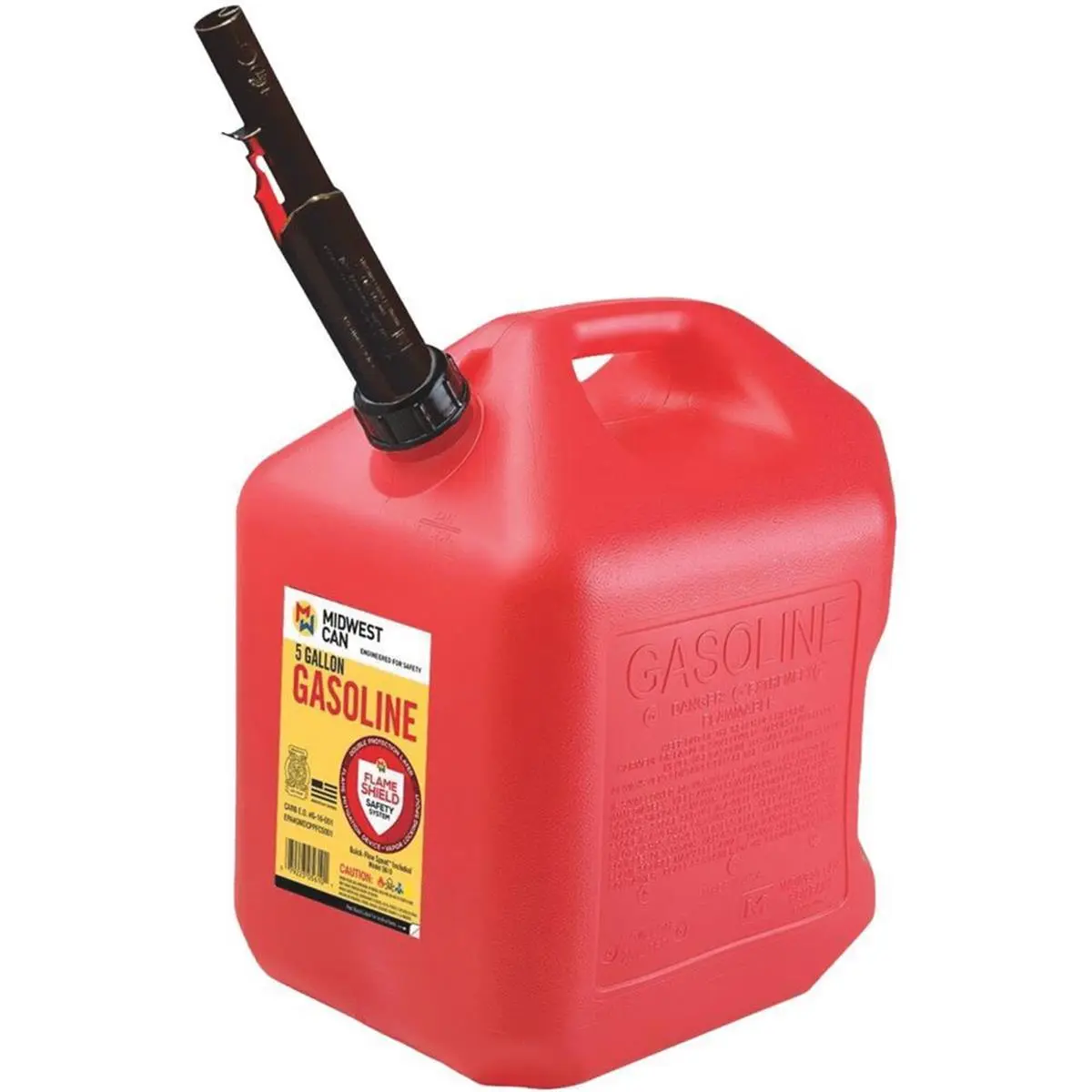 Midwest Can 248474 5 Gal Red HDPE Gas Can - Flameshield™ Design, Ideal for Lawn Mower Fuel Storage