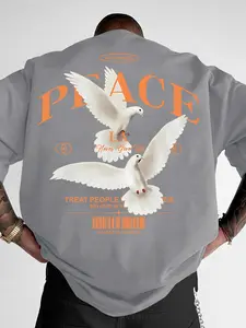 Men's "PEACE LA" Dove Graphic Print T-Shirt, Streetwear Casual Short Sleeve Tee, Loose Fit #PeaceDoveTee #LAPrintTee #StreetwearEssentials #CasualTops #TikTokMadeMeBuyIt