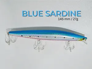 Ideal Lures for Barracuda and Jack Fishing 145 mm, 27 g sinking model with an internal piston system. Blue Sardine