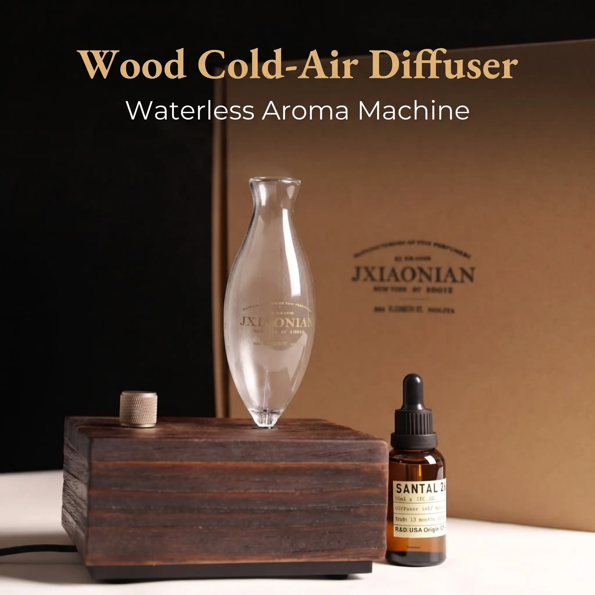 Wood Cold-Air Diffuser, Waterless Nebulizing Essential Oil Diffuser, Solid Wood Hand-Blown Glass Aroma Machine for Home Office, Premium Gift Set