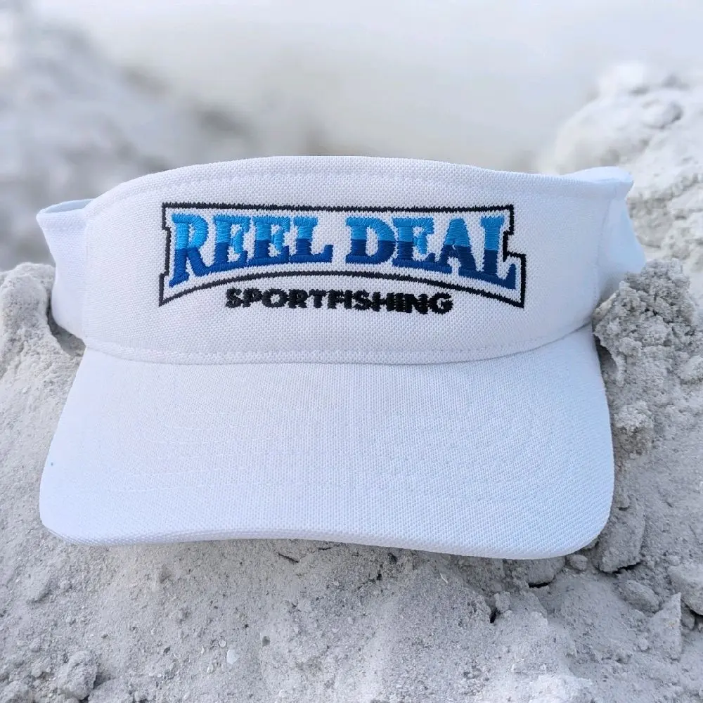 Reel Deal White Embroidered Visor - Unisex Sun Visor Tints Hats with Adjustable Velcro Back for Stylish Sun Protection