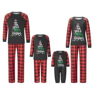 Family Matching Christmas Pajamas Baby Romper Christmas Letter Tree Print Long Sleeve Tops and Plaid Pants Two Piece Holiday Sleepwear Xmas Jammies New year Outfits