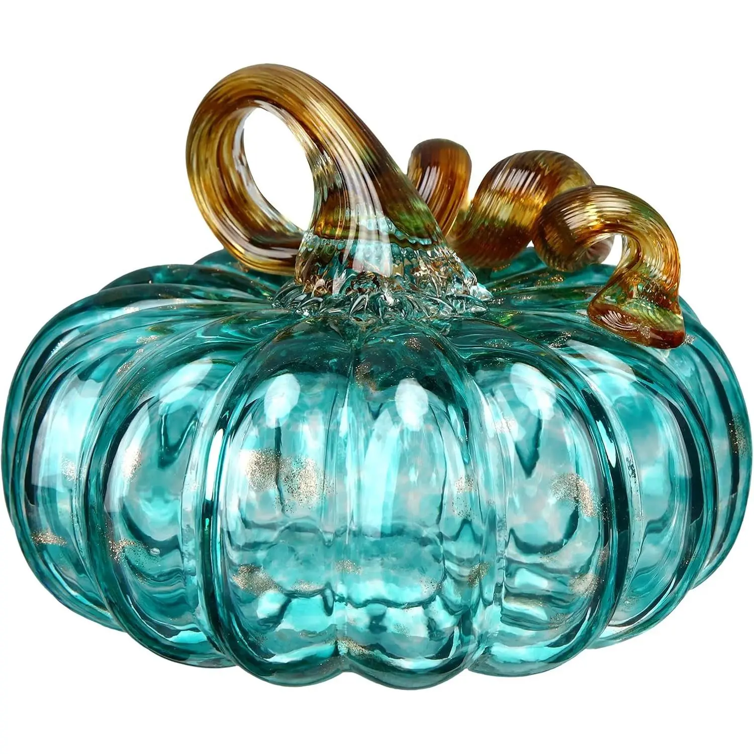 5.1 x 5.1 Inch Thanksgiving Glass Pumpkin Fall Blown Pumpkin Table Decor Harvest Glass Figurine Spotted Crafts for Fall Thanksgiving Halloween Decor(Blue)