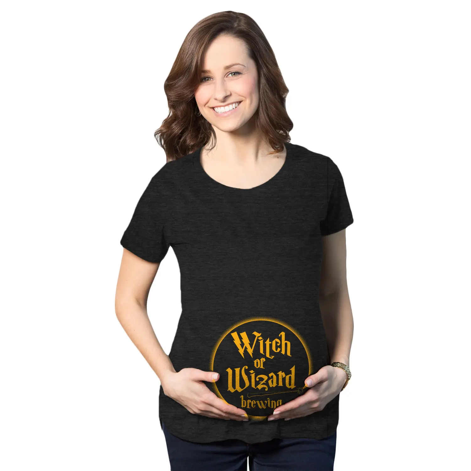 Maternity Witch Or Wizard Brewing T Shirt Funny Halloween Pregnancy Tee Funny Graphic Maternity Tee Cute Pregnancy Tees With Plus Sizes Pregnant Halloween Maternity Wear Funny Movie Short Sleeve Maternity Black