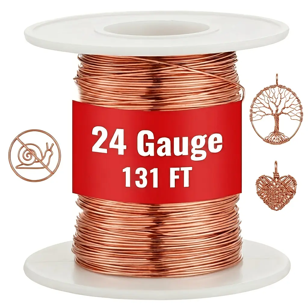 131Ft 24 Gauge Copper Wire for Gardening, Electroculture, Bonsai, Jewelry Making Beading Craft Pure Bare Copper Wire Spool 99.9% Dead Soft Copper Wire