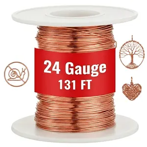 131Ft 24 Gauge Copper Wire for Gardening, Electroculture, Bonsai, Jewelry Making Beading Craft Pure Bare Copper Wire Spool 99.9% Dead Soft Copper Wire