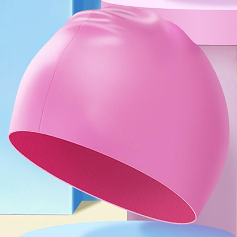 Silicone Adjustable Swim Cap with Ear Protection, Waterproof Swimming Hat for Long Hair Women & Men, Non-Chafing Bathing Cap for Water Sports