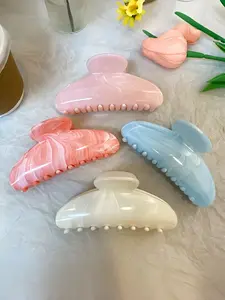 4pcs Water-Ink Texture Ponytail Claw Clip, High-End Feeling Back of Head Clip for Women, Large Size for Thick Hair, Shark Clip