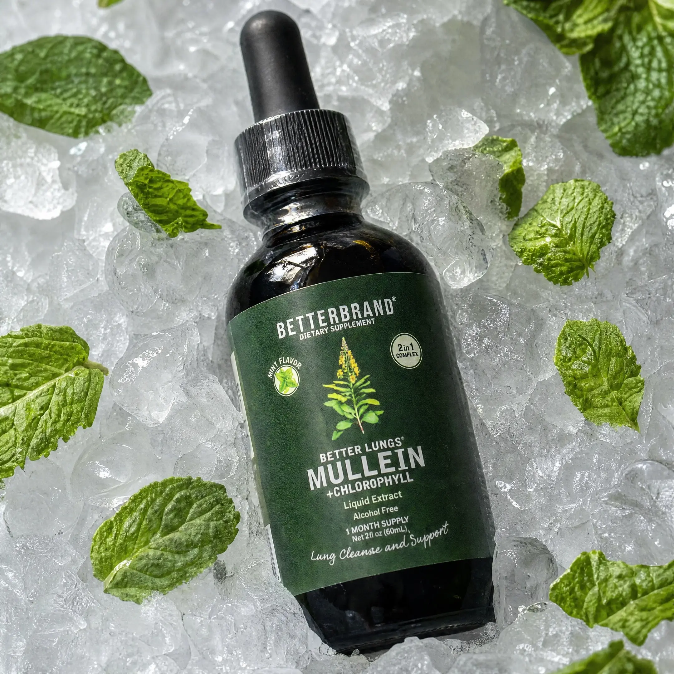 Betterbrand Mullein Leaf & Chlorophyll Drops for Lung Detox & Mucus Cleanse - Mint Flavor - 30 Servings - Clinically Studied Natural Liquid Herbal Supplement for Respiratory Wellness