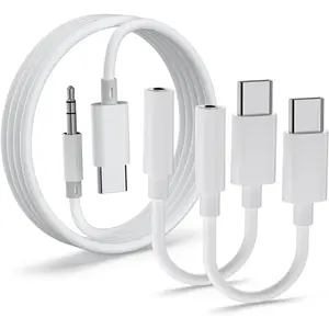 USB C to 3.5mm Audio Adapter 2 Pack and 4ft Aux Cord,USB C to Aux   Stereo Headphone Jack Adapter Compatible with  17/16/15, S25 S24 S23,Pixel,iPad,MacBook,Type C to Audio Dongle