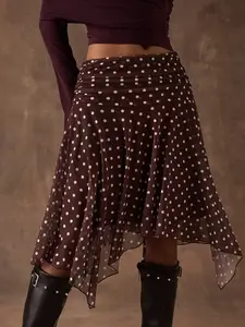 Women's Polka Dot Ruffle Hem Asymmetrical Skirt, Fashion Casual Wear, Daily Use, Stylish Choice, Fitted Drop Waist A-Line